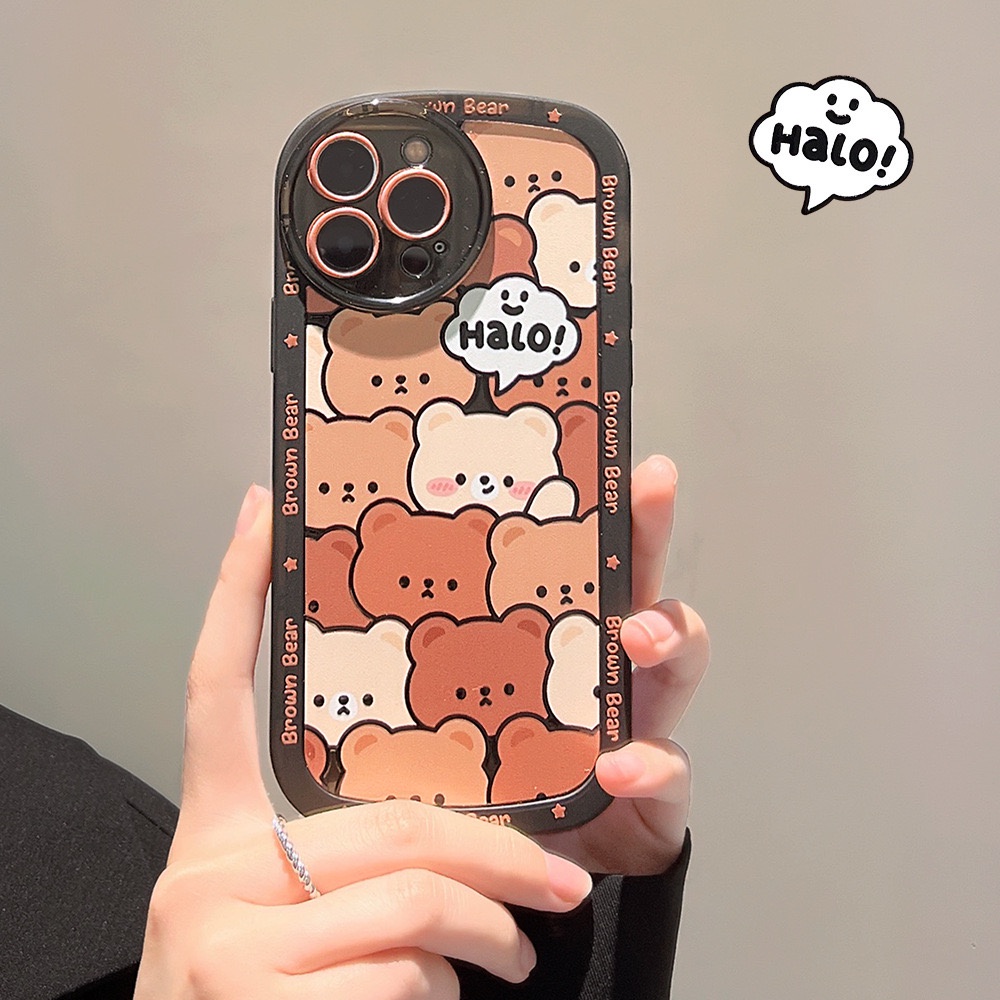 Ốp lưng cho iphone - Ốp in hình gấu cute, viền đen ko lo ố màu