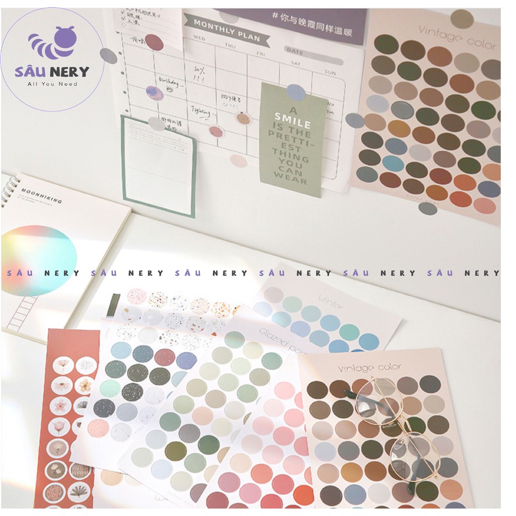 Sâu Nery - SN51 - Set 48 Dot Sticker trang trí nhật ký, sổ tay, kế hoạch, bulletjournal _COLOR SEAL