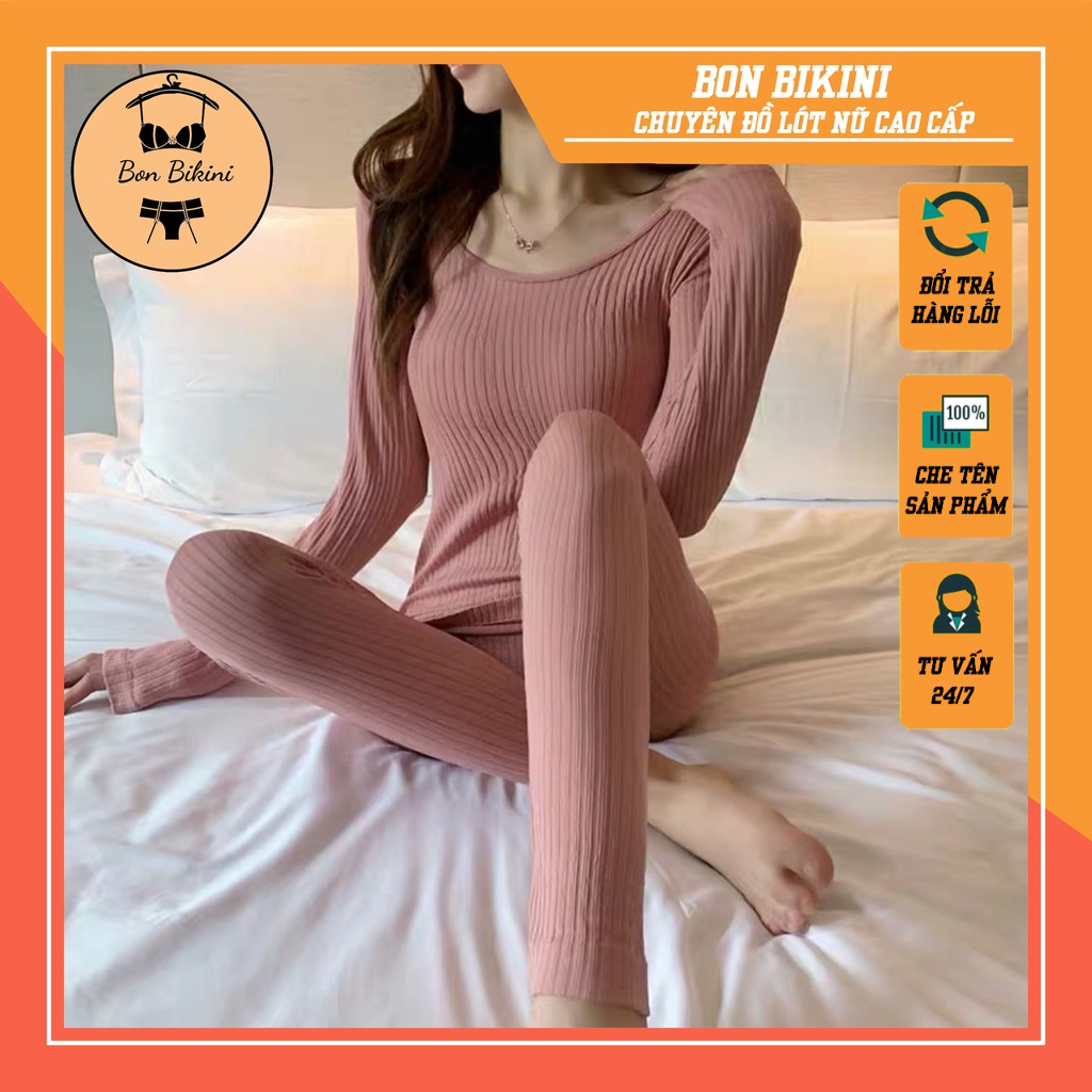 Bộ đồ mặc nhà, bộ giữ nhiệt len tăm ôm dáng dành cho nữ