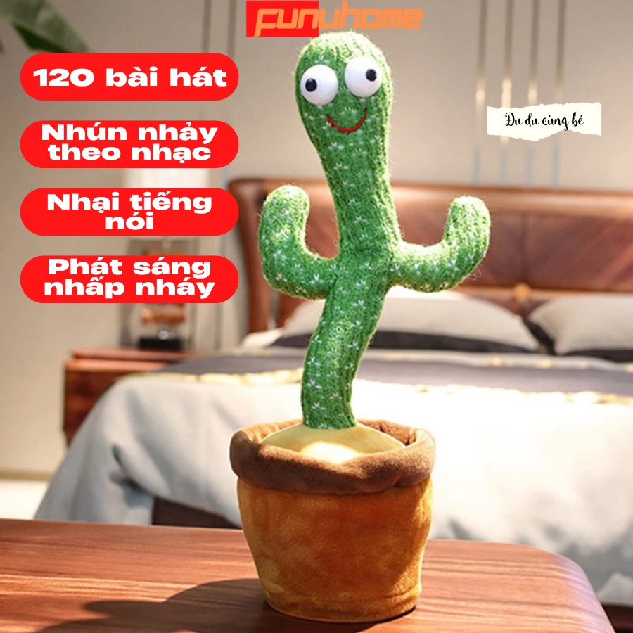 Cây Xương Rồng Nhồi Bông Có Nhạc Uốn Lượn, Biết Nhảy Biết Múa và Nhại Tiếng (Kèm 3 viên Pin AA)
