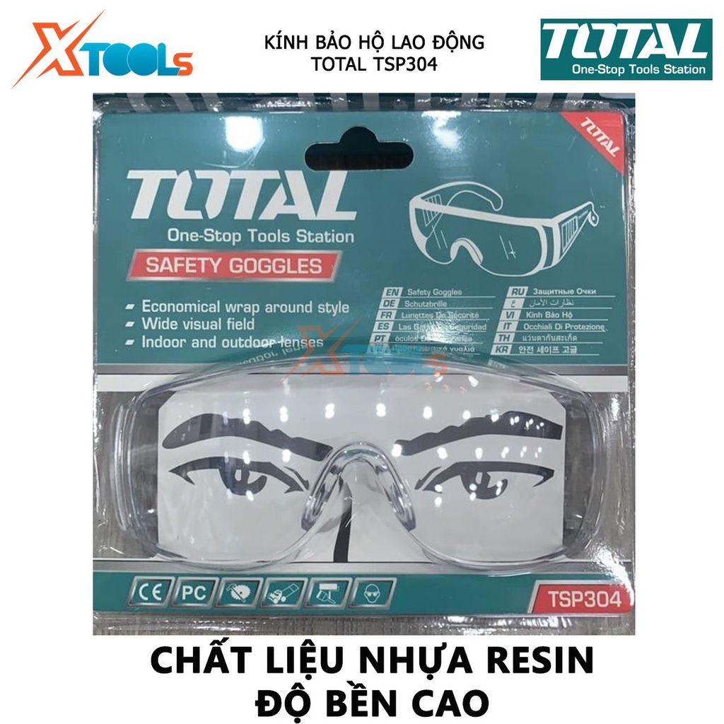 Kính bảo hộ TOTAL TSP304 kính chống bụi màu trong suốt, được làm từ chất liệu nhựa loại tốt nên có thể chịu lực tốt