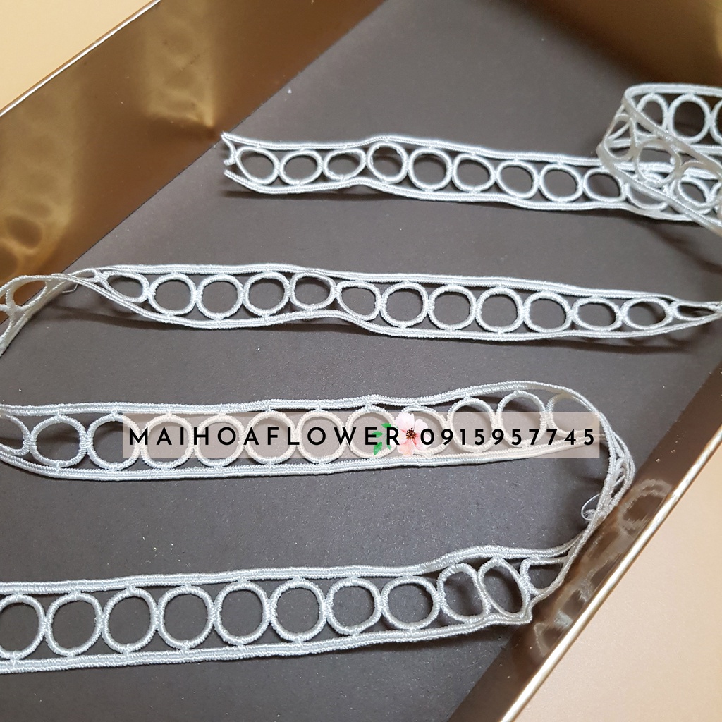 RC19 Cuộn 12 mét dây viền ren thuê hoa hình lỗ tròn dùng trang trí váy áo Maihoaflower