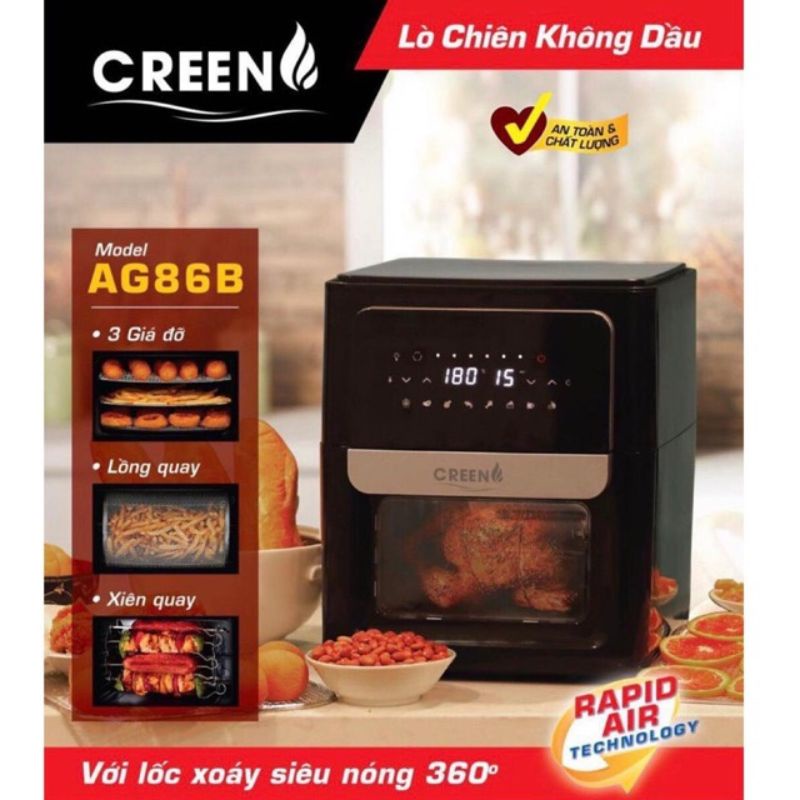 Lò chiên không dầu đối lưu Creen AG86B dung tích 12L, Lò chiên không dầu creen 11L - Gia dụng Creen