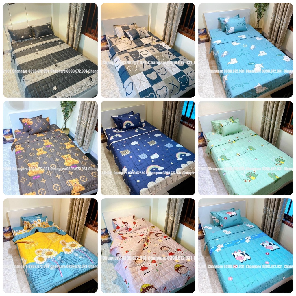 Chăn ga gối hè cottong poly sét 5 món (1 ga trải giường+2 vỏ gối đầu+1 vỏ ôm+1 chăn hè) chọn mẫu đủ kích thước m6 m8 2m