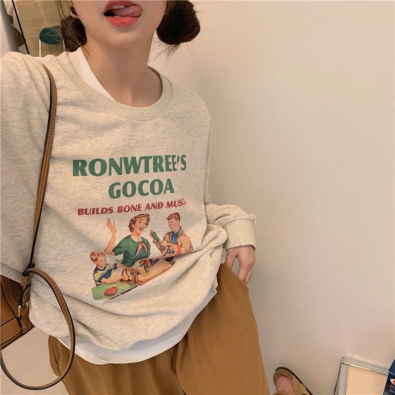 Áo nỉ dài tay form rộng phong cách Hàn Quốc trẻ trung dành cho nữ