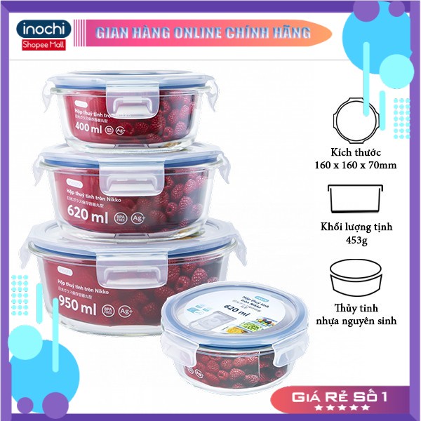 Hộp Thuỷ Tinh Đựng Thực Phẩm Nikko INOCHI Đựng Đồ Ăn Thức Ăn Bảo Quản Thực Phẩm Chính hãng INOCHI - Tiêu chuẩn nhật bản
