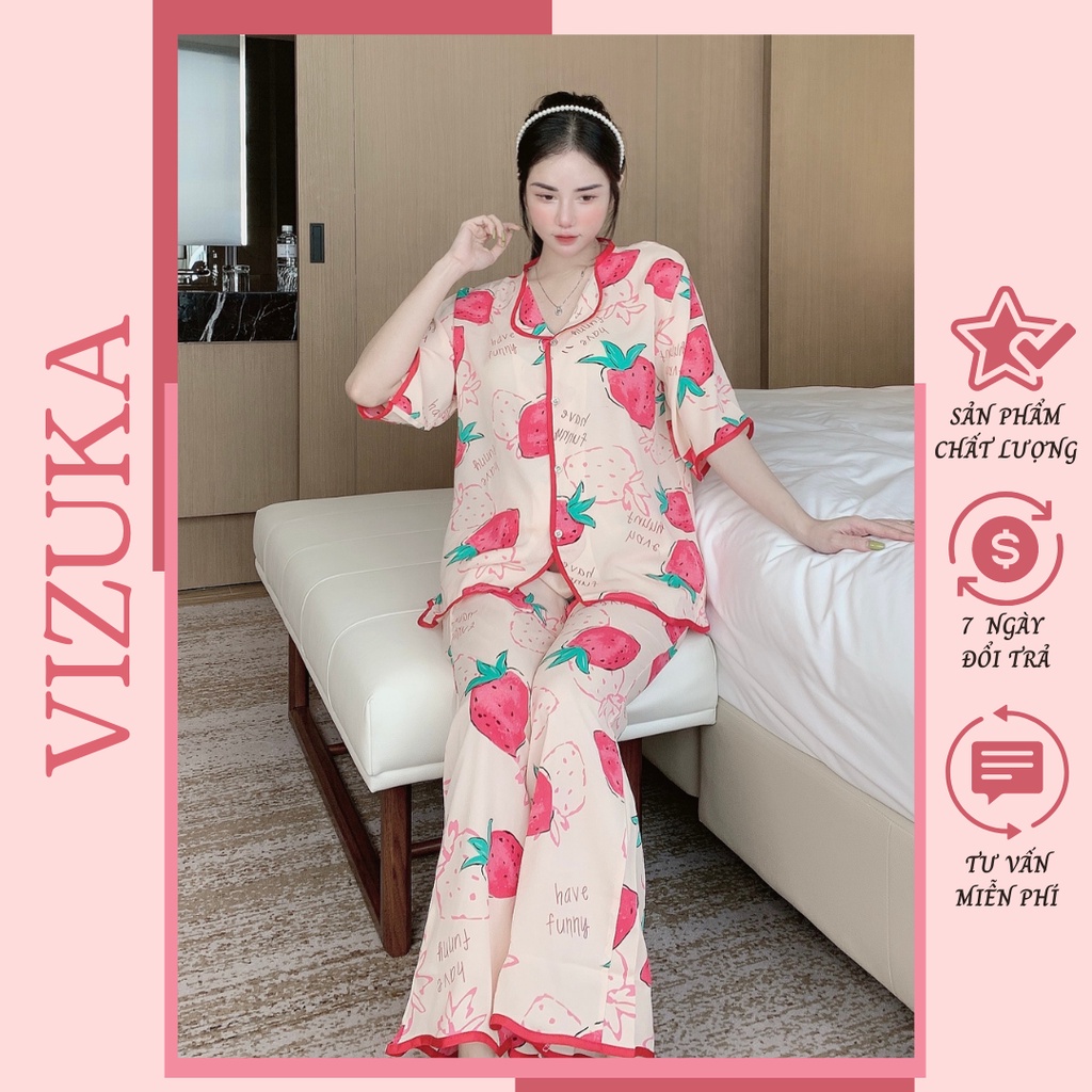 Đồ bộ nữ pijama lụa tay ngắn mặc nhà VIZUKA