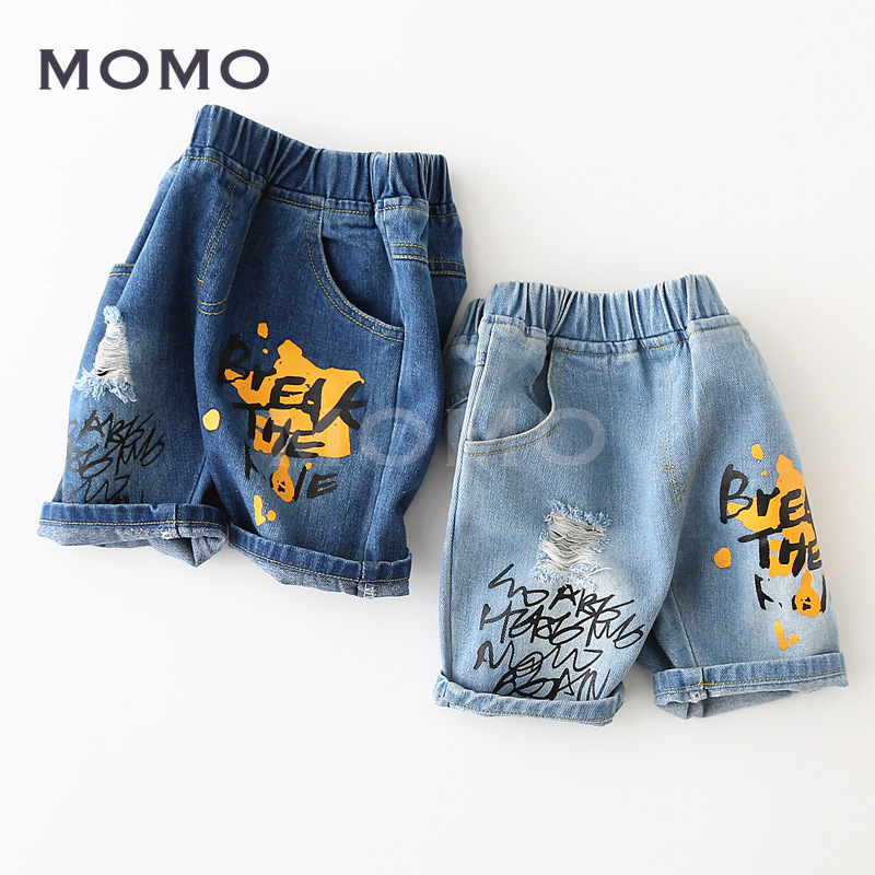 Quần Short Denim In Chữ Thời Trang Cho Bé Trai 2-8 Tuổi