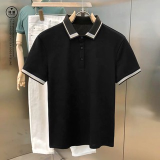 Áo thun polo nam cổ bẻ phối viền, kiểu dáng ôm đẹp, chất liệu cotton mát mẻ với 2 màu đen/trắng-RUBYSHOP988