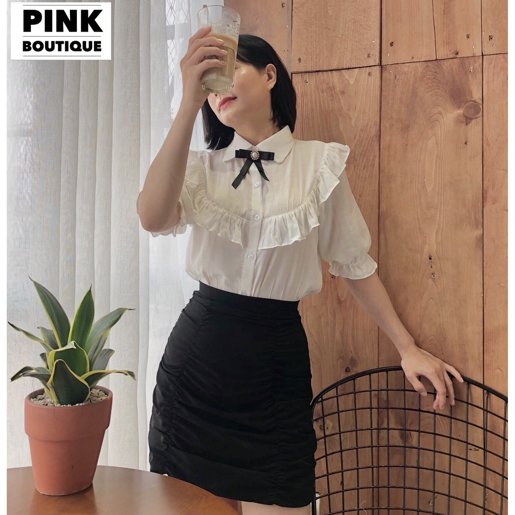 Áo Sơ Mi Trắng Nữ Cổ Đức Kiểu Bèo Tay Bồng Lửng Thiết Kế PINK BOUTIQUE