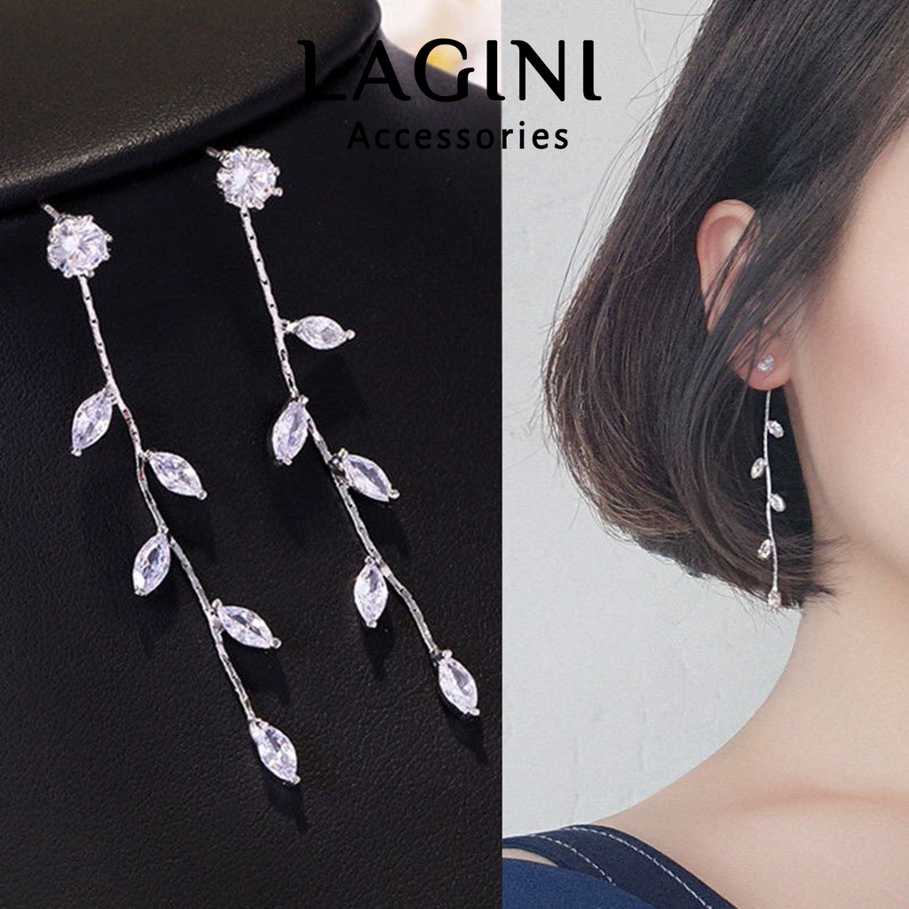 Bông tai khuyên tai dáng dài đính đá Lagini dành cho nữ dịu dàng nữ tính thanh lịch phong cách Hàn Quốc