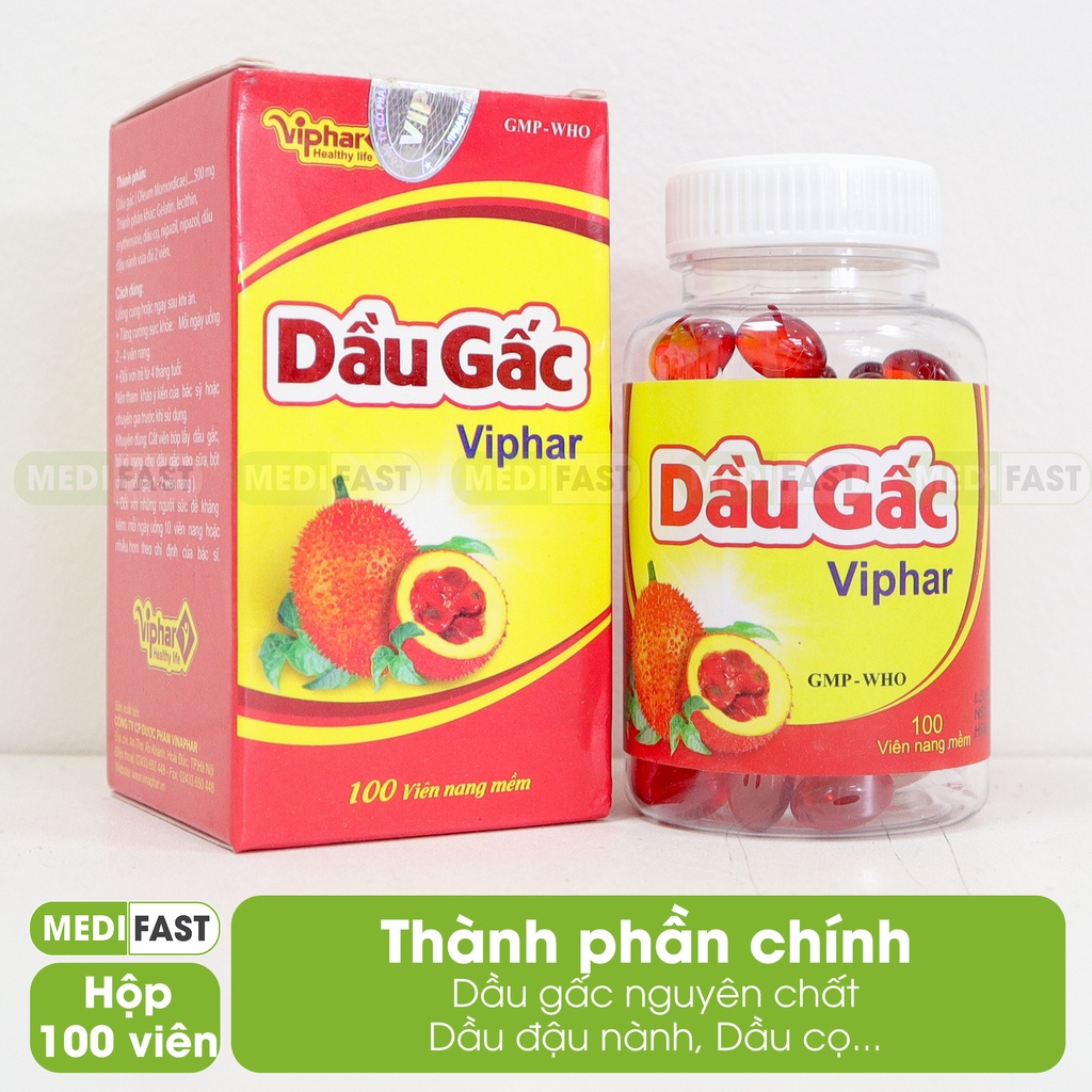 Viên uống Dầu gấc Viphar DHA - cải thiện thị lực, giúp làm đẹp da, bổ sung vitamin A giảm mờ mắt, khô mắt - Lọ 100 viên