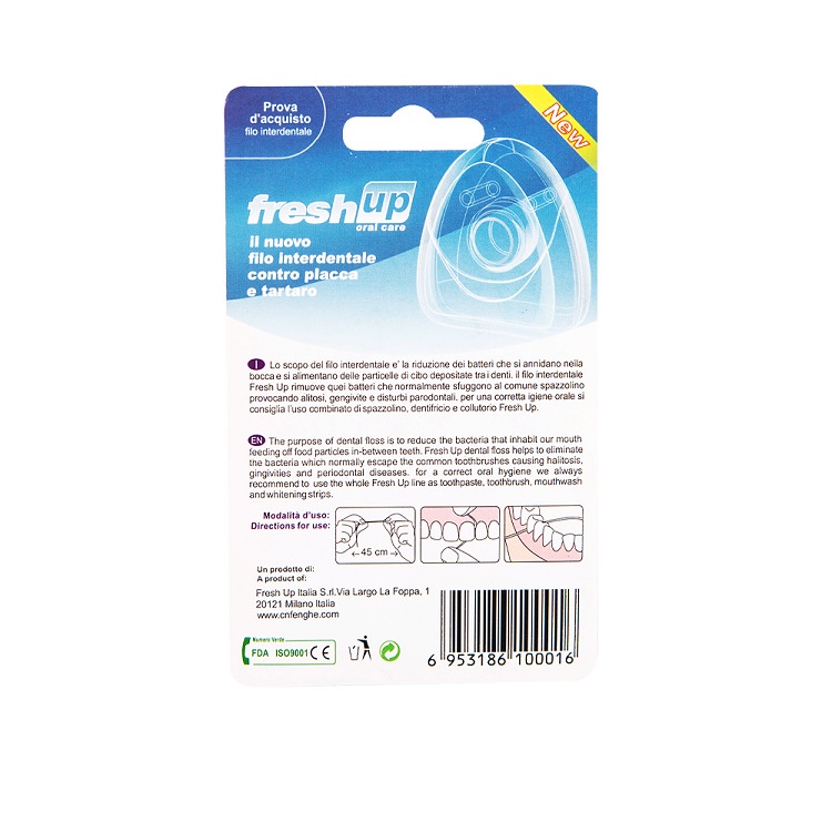 CHỈ NHA KHOA FRESSH UP. Model: OralB 010. Chất liệu tơ tằm nha kho, vệ sinh không gây tổn thương