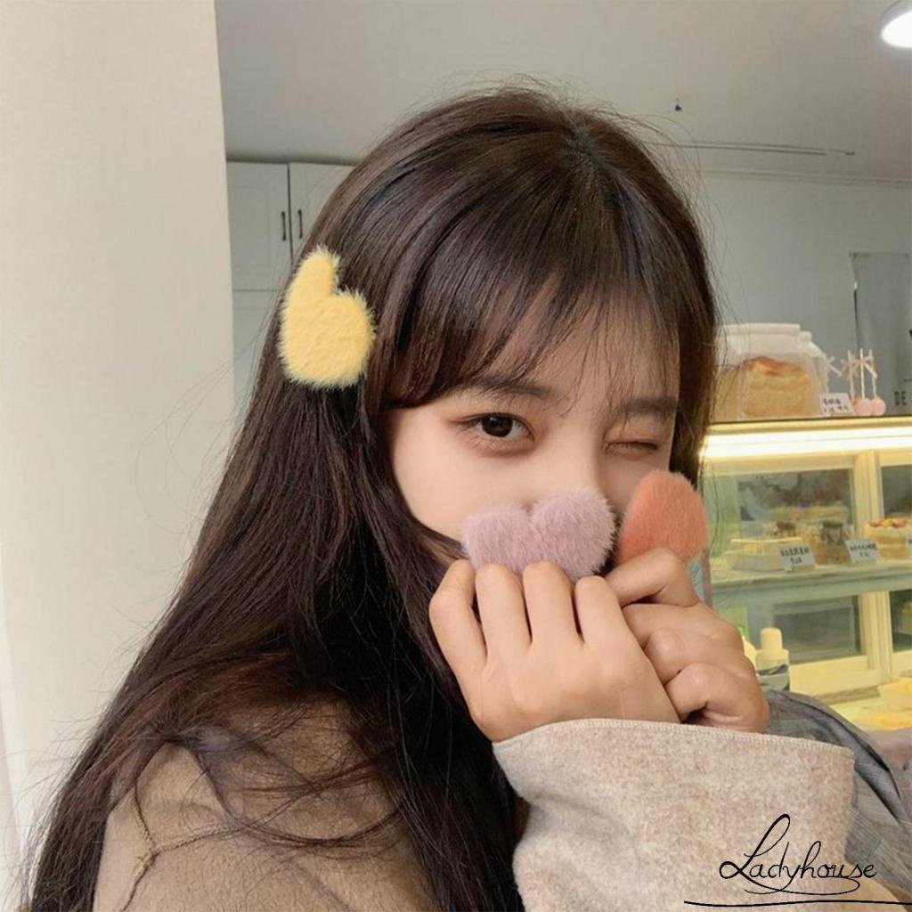 Kẹp tóc hình trái tim bằng vải bông đơn giản dành cho nữ