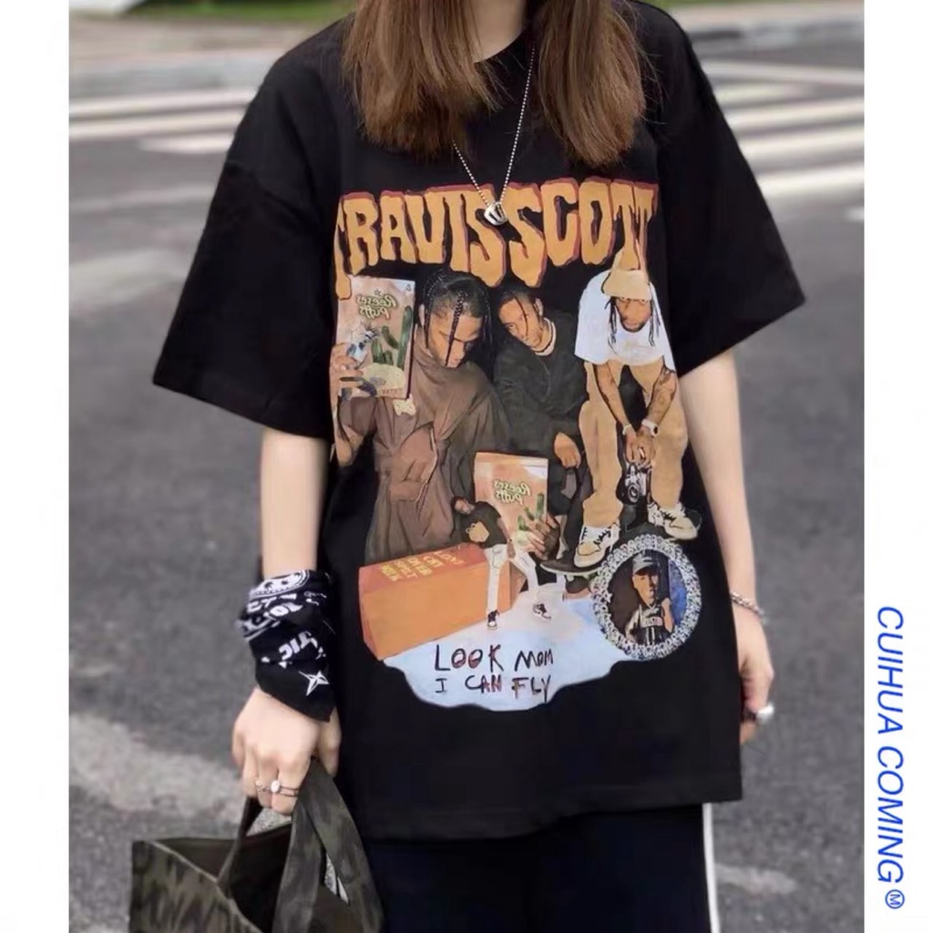 Áo thun tay lỡ nam nữ Travisscott Form Rộng Unisex, Áo Phông Chất Cotton Cao Cấp Top Xu Hướng