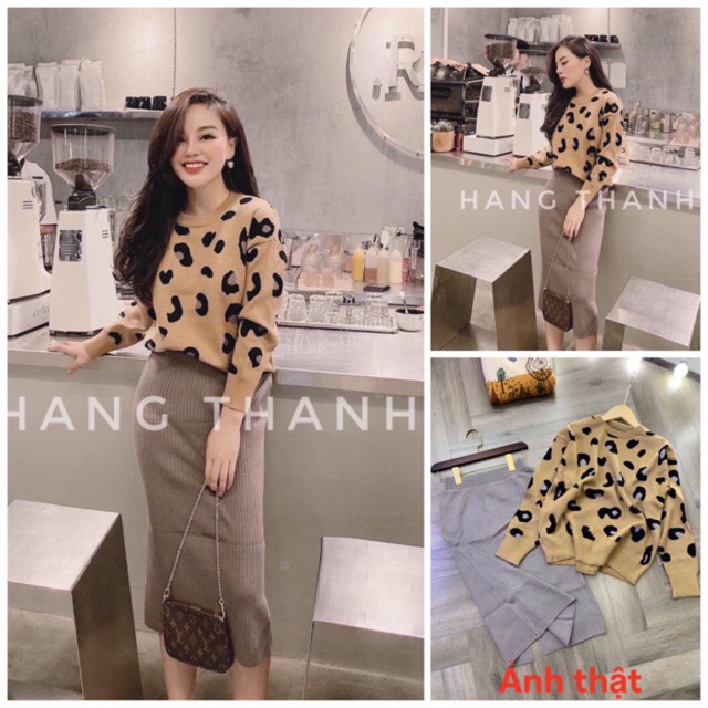 Set len da báo chân váy len ghi(ko bán rời)