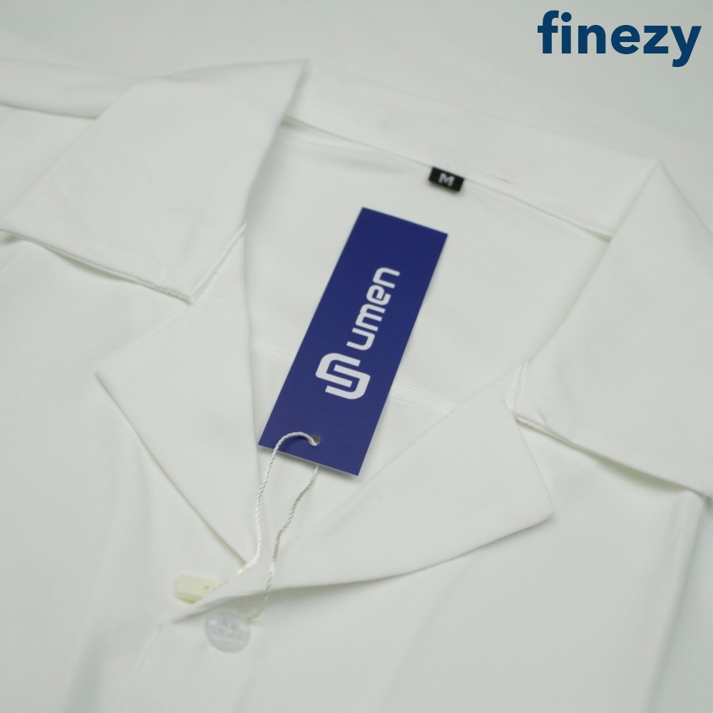 Áo sơ mi nam nữ màu trắng cộc tay cổ vest Finezy, vải cotton, thoáng mát trẻ trung