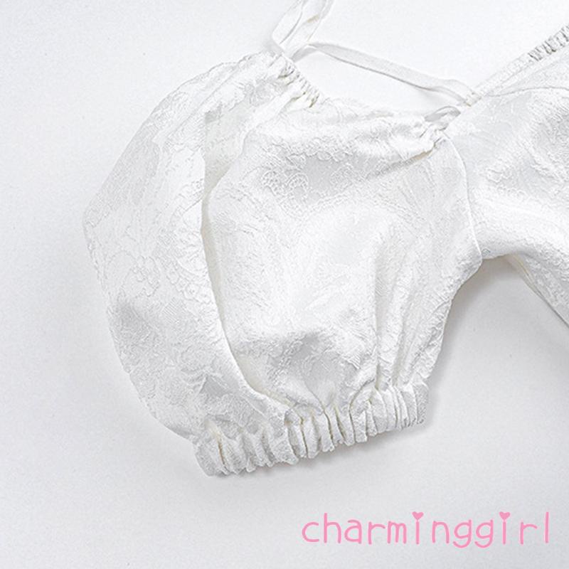 Áo Croptop Tay Phồng Ngắn Cổ Buộc Dây Thiết Kế Độc Đáo Thời Trang Quyến Rũ Cho Nữ