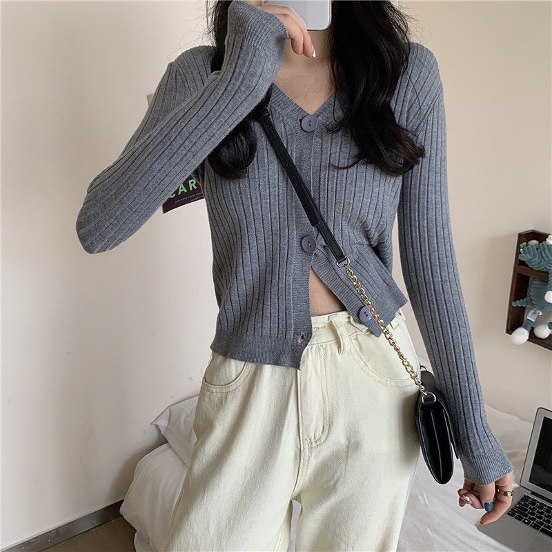 Áo Sweater Trơn Tay Dài Thời Trang Trẻ Trung 204115 Áo Len Cổ Chữ v Form Ôm Kiểu Dáng Đơn Giản Dễ Phối Đồ