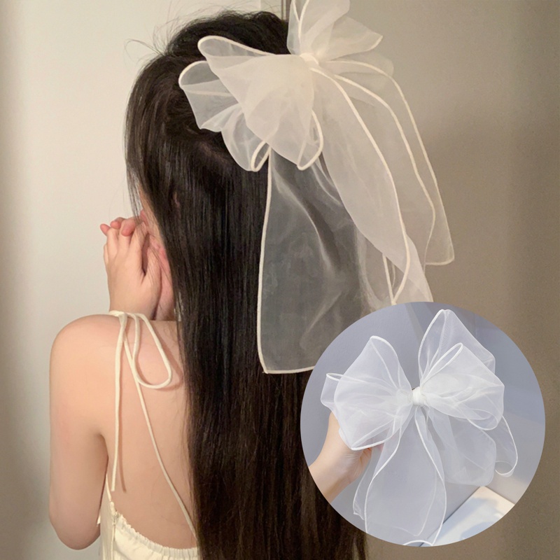 Kẹp Tóc Hình Nơ Vải Lưới Cỡ Lớn Phong Cách Sang Trọng Thời Trang Mùa Hè Cho Nữ