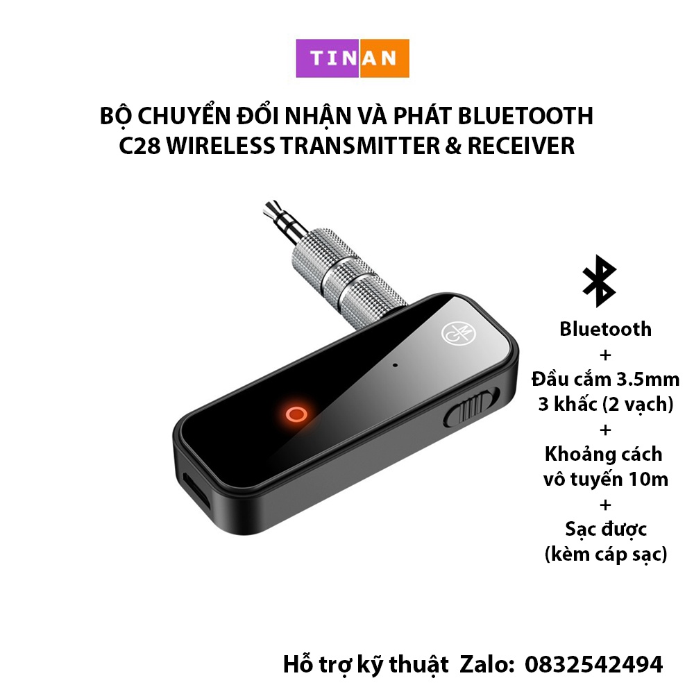 [Đầu Jack 3.5mm] Bộ Chuyển Đổi Nhận Và Phát Bluetooth C28, Adapter Âm Thanh Không Dây 2 In 1