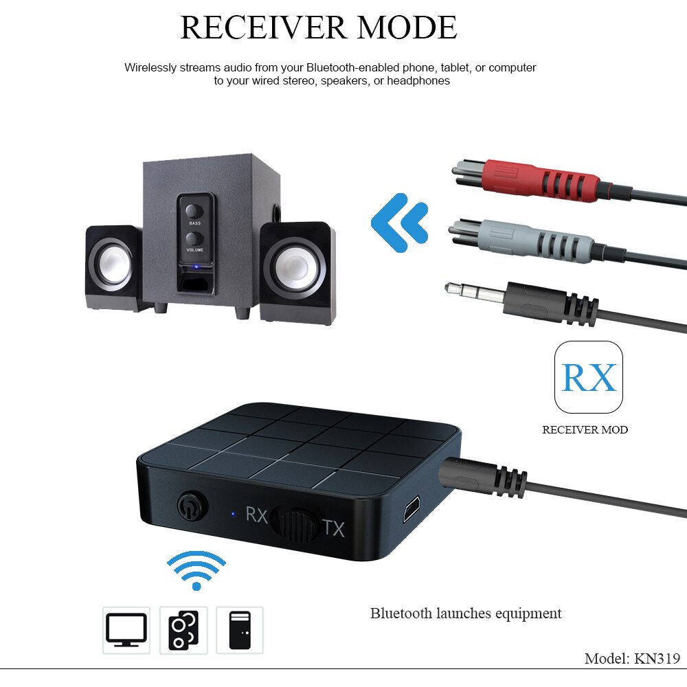 Bộ truyền tín hiệu Bluetooth 5.0 4.2 Audio 2 trong 1 RCA 3.5MM 3.5 AUX Jack USB Dongle dành cho xe hơi TV PC