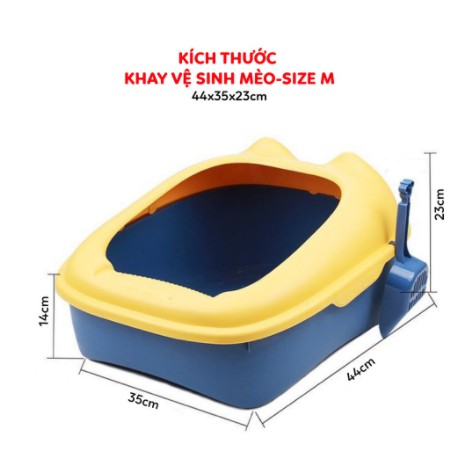 khay vệ sinh cho mèo thành cao hình tai mèo có 2 size