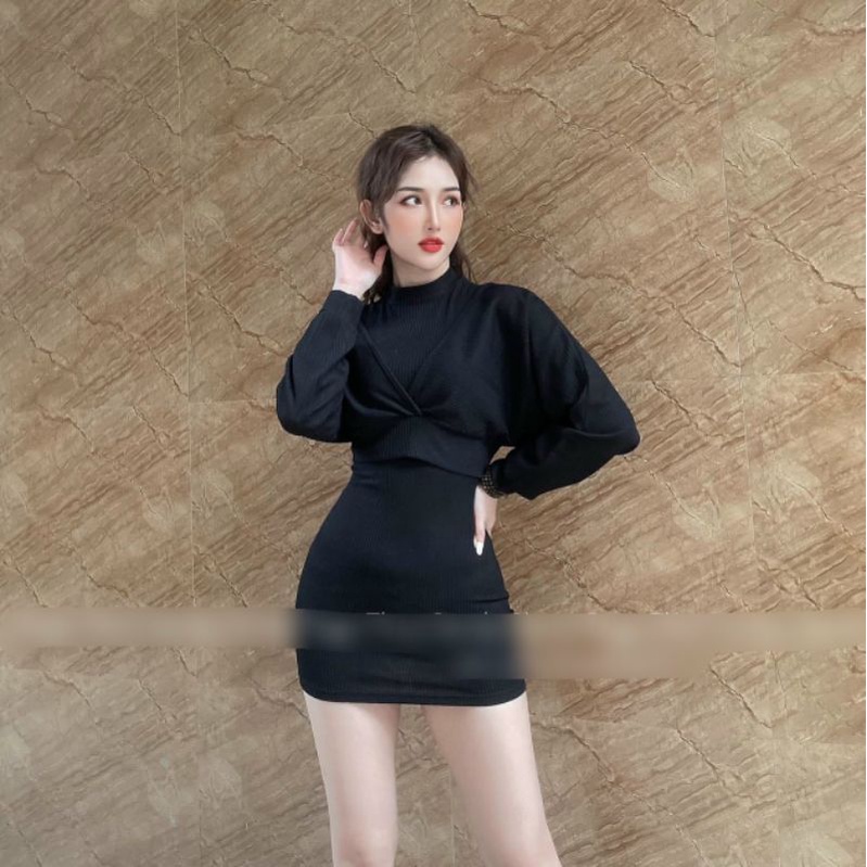 ĐẦM BODY CỔ LỌ KÈM ÁO MẶC NGOÀI TRỄ VAI SIÊU XINH