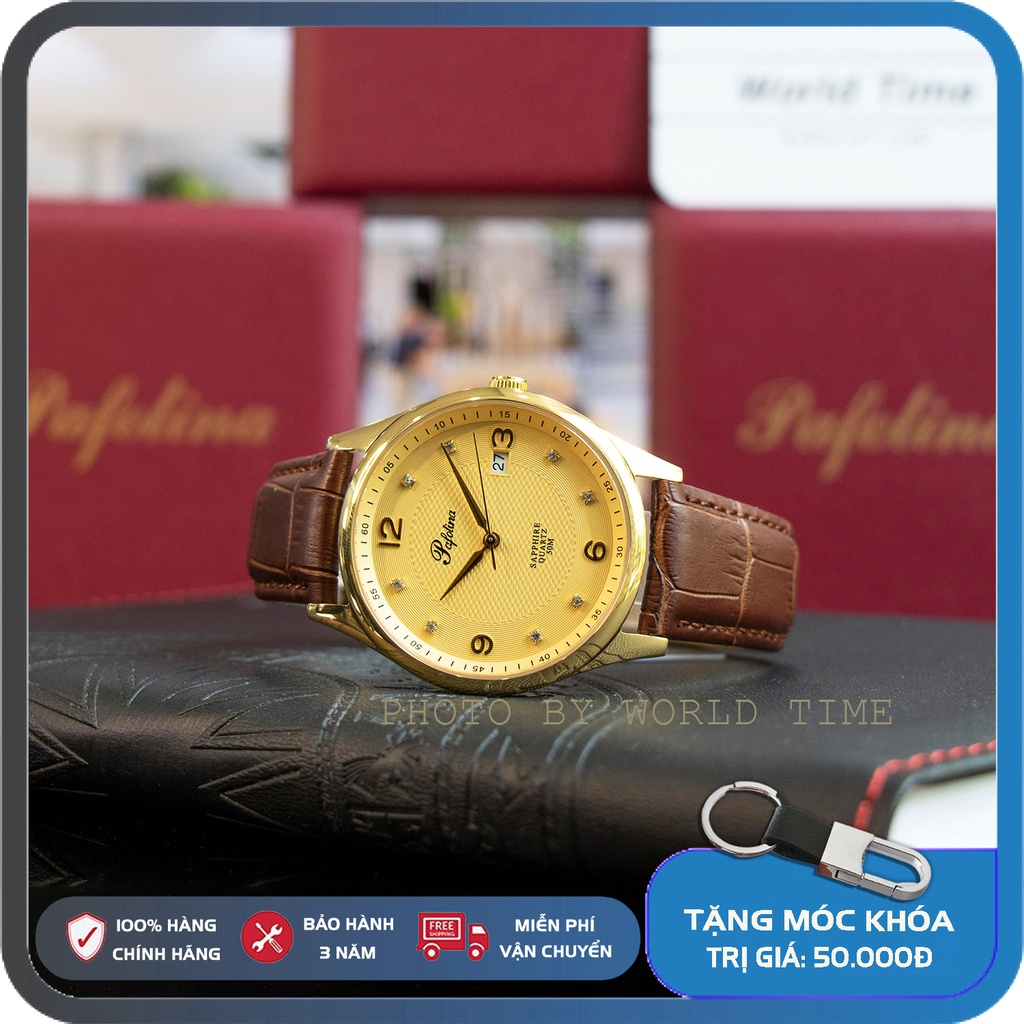 Đồng Hồ Nam Pafolina 5033M dây da Chính Hãng Full Box , Kính Sapphire Chống Xước - Chống Nước 3ATM - Bảo hành 3 năm