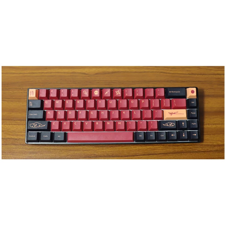 Set Keycap Cho Bàn Phím Cơ -  Red Samurai - Profile Cherry 151 Phím - PBT Dyesub - Hộp và khay nhựa chuẩn- Keypuller dài
