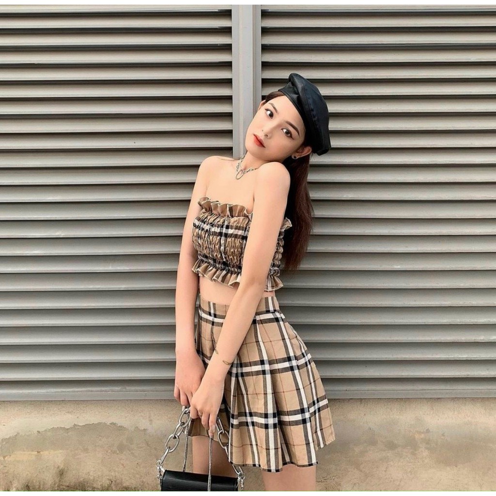 [Mã FAMAYWA2 giảm 10K đơn 50K] Set Áo Quây Croptop Rúm Ngực Chân Váy Ly Xòe | BigBuy360 - bigbuy360.vn