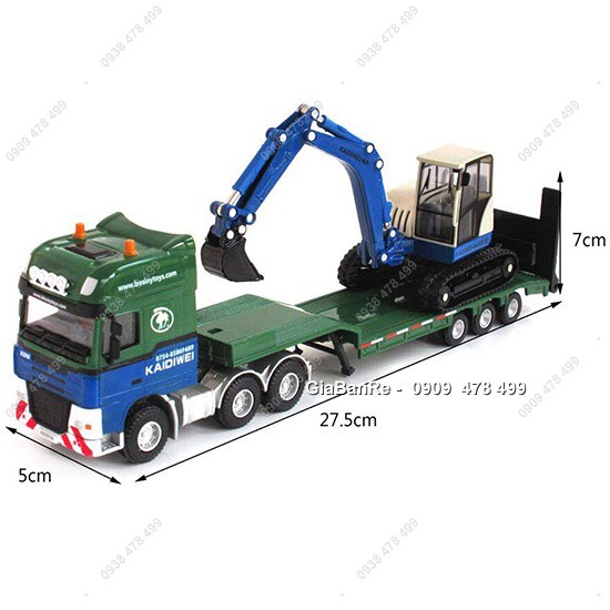 Xe Mô Hình Kim Loại Xe Tải Chở Xe Đào Bánh Xích Mini Tỉ Lệ 1:50 - Kdw