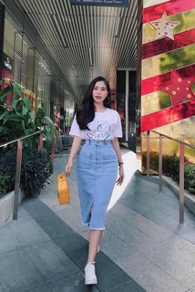 Chân váy jean chữ A (ảnh thật chụp sàn)