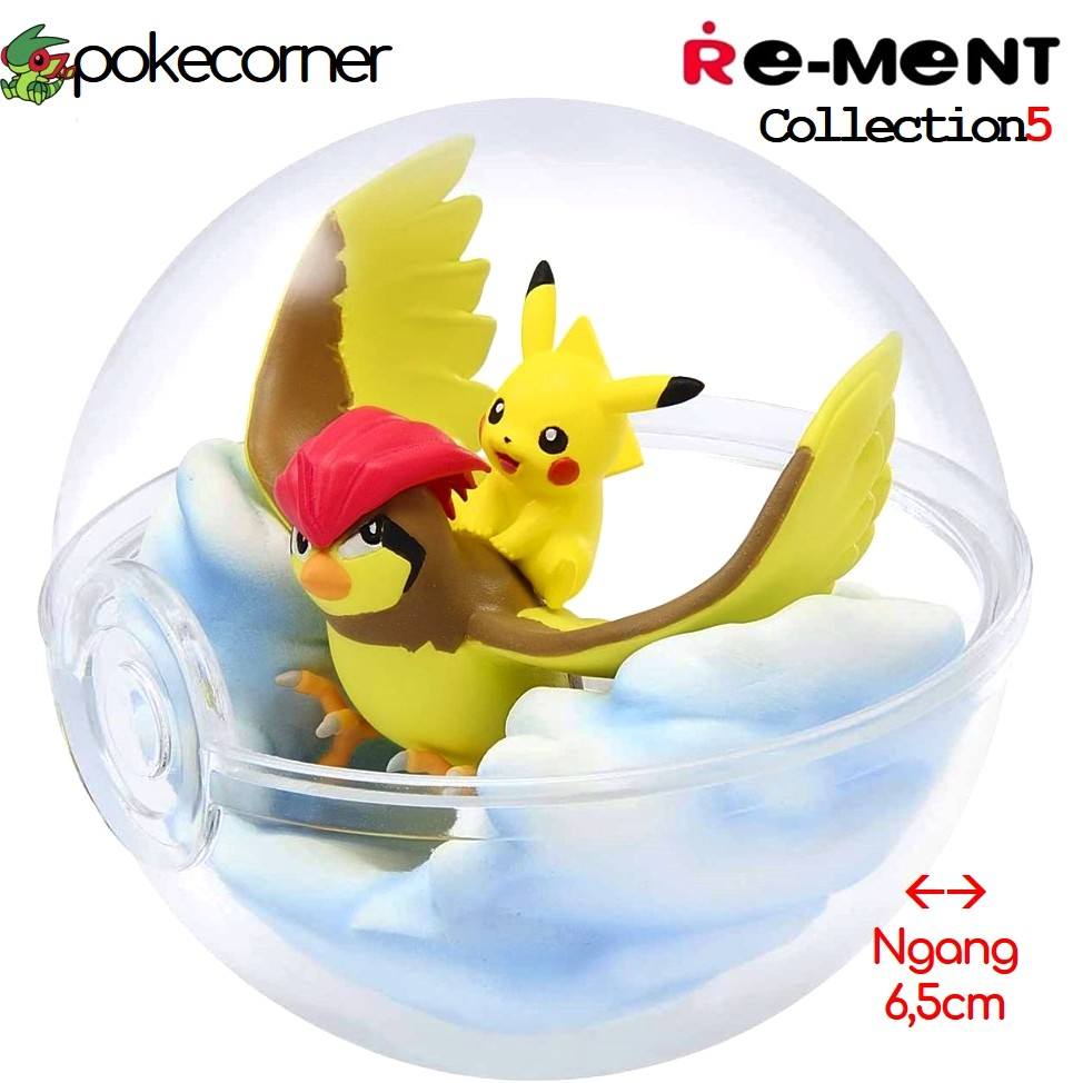 [Vol5] Quả Cầu Pokemon Terrarium Collection 5 Pidgeotto &amp; Pikachu chính hãng Re-Ment - trong suốt, mở nắp được