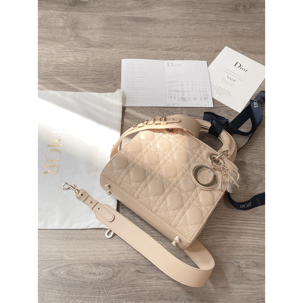 Túi Xách Di.or La.dy Size 20cm Màu Nude Da Mờ Tag Vàng