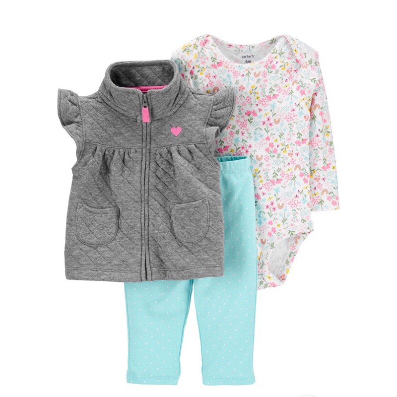 Sét áo khoác gile + kèm bodysuit và quần cho bé