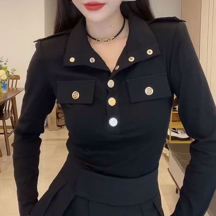 Áo Thun Cotton Cổ POLO Phối Nút Kim Loại Thời Trang Mùa Thu Dành Cho Nữ