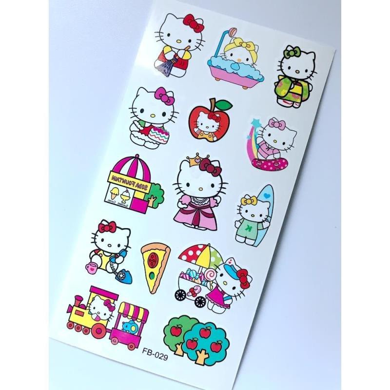 1 Bộ 12 Miếng Dán Hình Xăm Mèo Hello Kitty Chống Thấm Nước Cho Bé