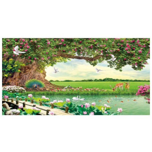 Tranh Đính Đá PHONG CẢNH THIÊN NHIÊN GIAO HÒA. Kích Thước: 1m50 x 75cm