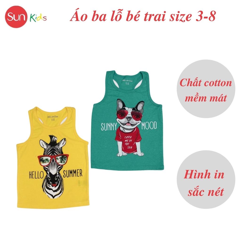 Áo thun bé trai, áo ba lỗ bé trai chất cotton, nhiều màu, Size 3/4 - 7/8 tuổi - SUNKIDS