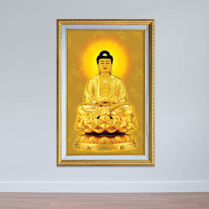 [Bao gồm khung] Tranh Phật A Di Đà | Tranh thờ T3783 tặng kèm đinh 3 chân, vòng tay phong thủy