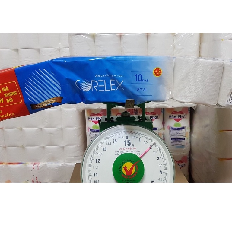 Giấy vệ sinh cuộn Corelex 2 lớp 12 cuộn/dây 2kg có lõi, không lõi cao cấp