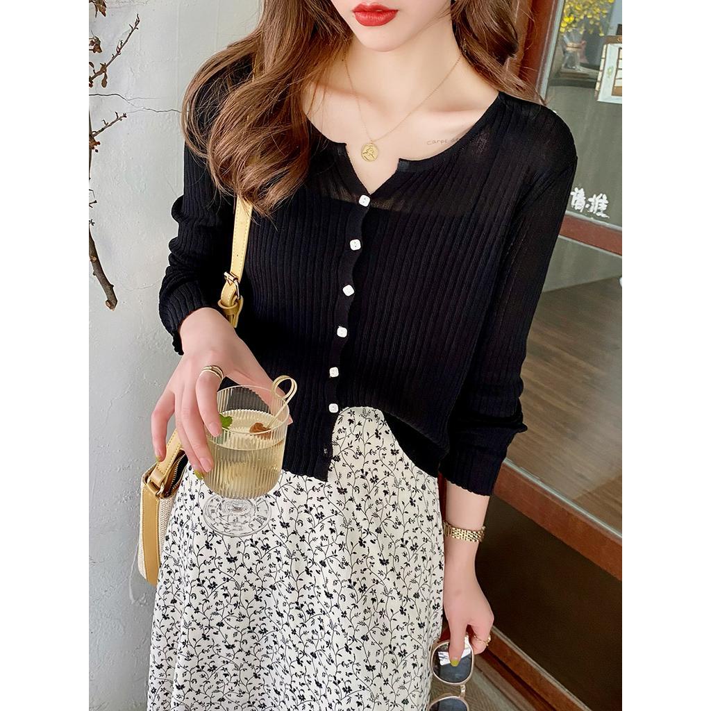 Áo Khoác cardigan Dệt Kim Mỏng Dáng Ngắn Dài Tay Thời Trang Mùa Hè 67220