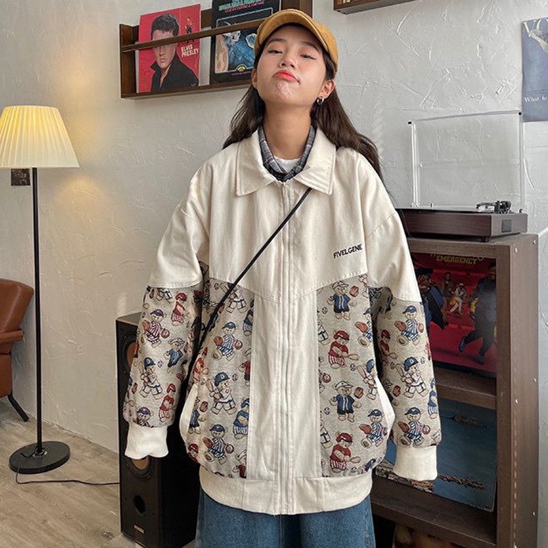 IELGY    Áo Khoác Phối Khóa Kéo Phong Cách retro hong kong Cho Nữ