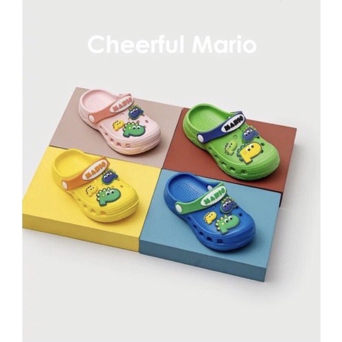 Dép Cho Bé, Dép cross Cheerful Mario icon Dino siêu êm chống trơn trượt cho bé từ 1-5 tuổi