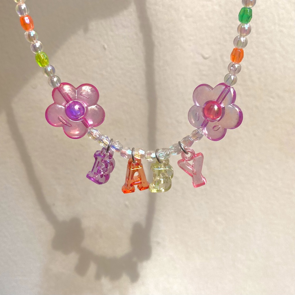 ✿ Vòng cổ hoa hạt lấp lánh gắn chữ custom theo yêu cầu ♡ Dây chuyền Ciwu ✿