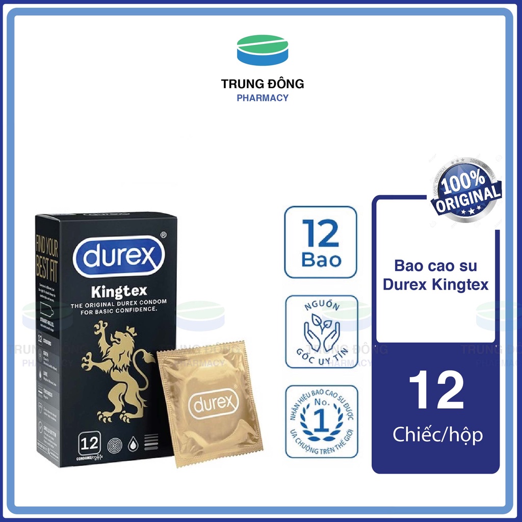 Hộp 12 chiếc, Bao cao su Durex Kingtex, BCS ôm sát, se khít, chân thật, kéo dài quan hệ - Trung Đông Pharmacy