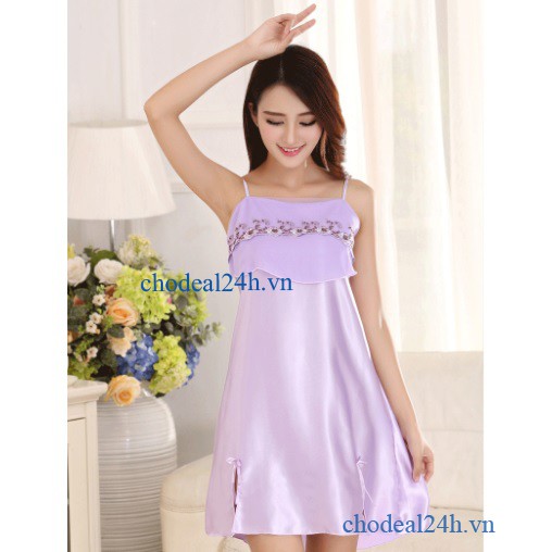 Áo Đầm Ngủ Phi Bóng Voan Ngực - CDANP01 Vàng Nhạt