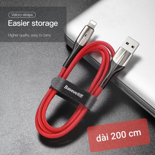 Cáp sạc Iphone 200 cm có đèn báo Baseus Horizontal