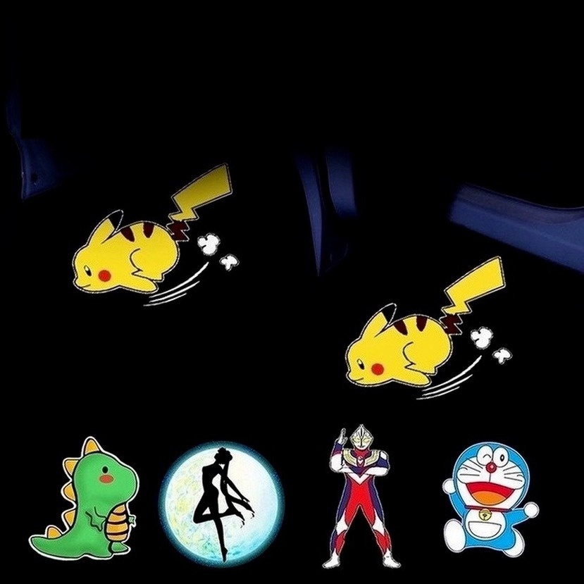 Charge via USB Pikachu Đèn Led chiếu cửa họa cho xe hơi Đèn chiếu laser Đèn cửa an toàn không dây gắn cửa xe hơi hình phim hoạt hình bingdundun
